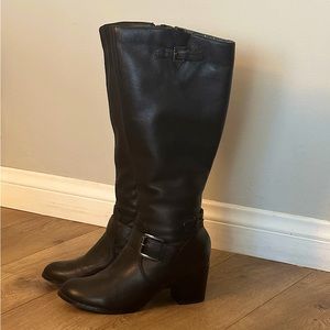 Black Below the Knee High Boots, Silver Hardware Size 7.5